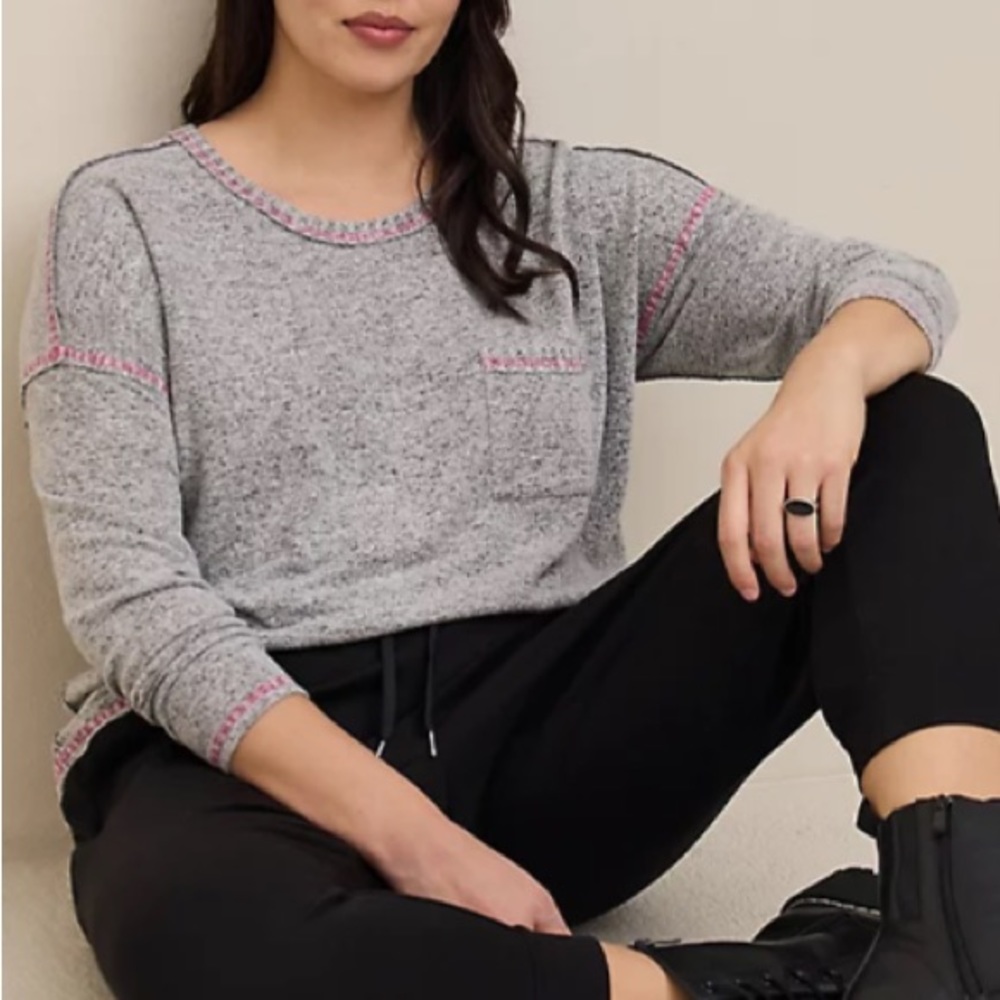 TORRID Super Soft Crew Neck Pocket Contrast Stitch Top
